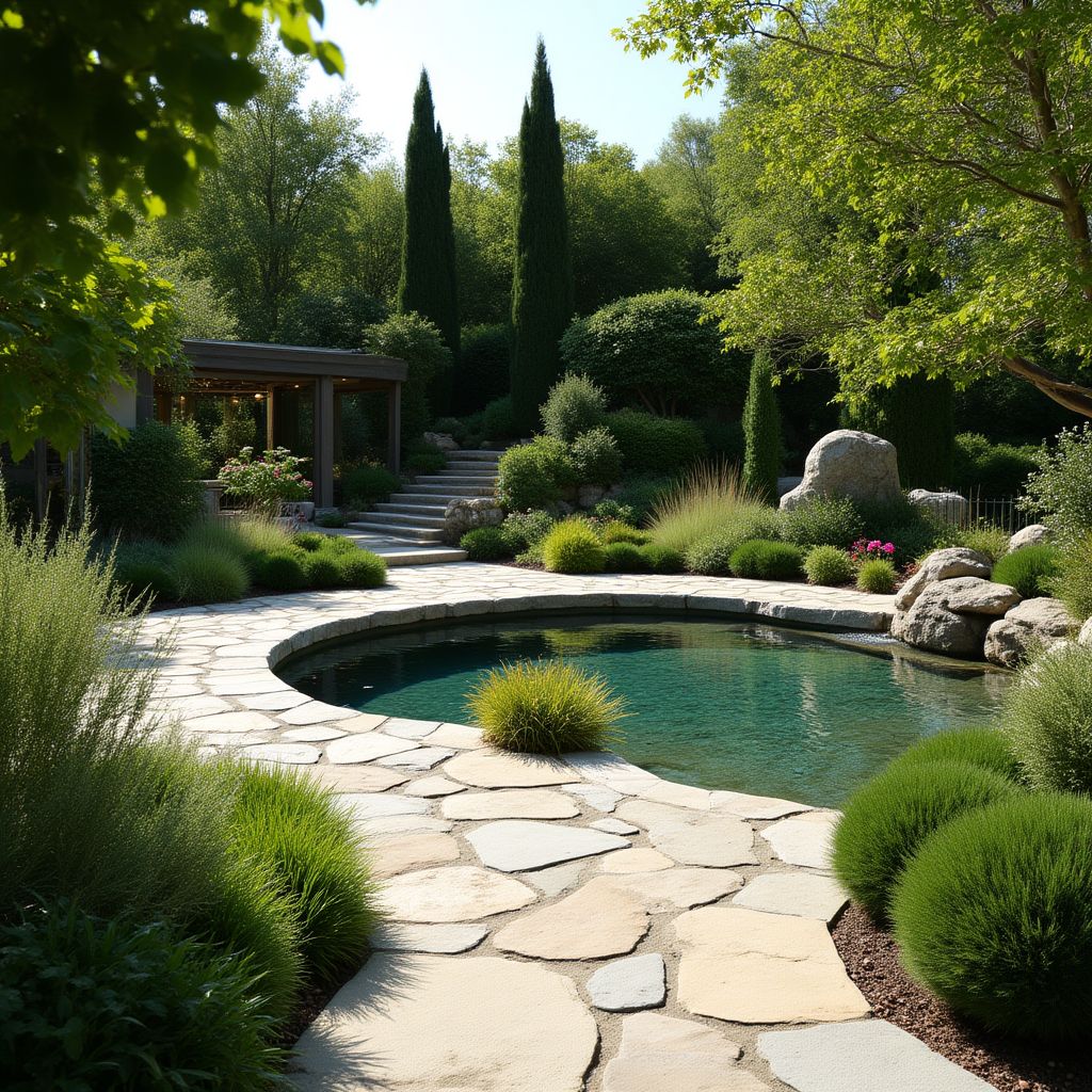 Jardin paysager avec terrasse